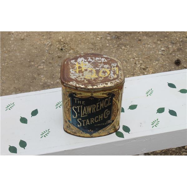 ST. LAWRENCE STARCH COMPANY TIN (1837-1897),6 LB IVORY GLOSS STARCH TIN, PORT CREDIT, ONT.,DIAMOND J