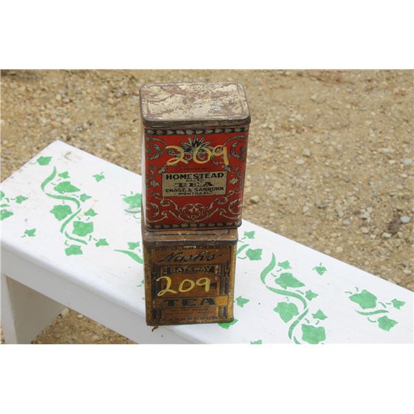 1 - HOMESTEAD TEA TIN - 2 LBS CHASE & SANDBORN,1 - NASH'S GATEWAY PEKOE TEA TIN - LBS, NASH TEA & CO