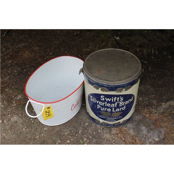 1 - COLD DRINK OVAL TIN (FILL WITH ICE),1 - 50 LB SWIFT LARD PAIL