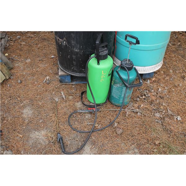 2 - WEED SPRAYERS, 3 - METAL BARRELS