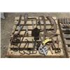 Image 1 : PALLET WITH SHEEP SHEARS, HAY HOOKS, TRAPS,PULLY'S, SCYTHE BLADE & MIC.