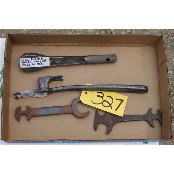 HUSKY RATCHET FORGED WRENCH, 2 - WRENCHES, MELLOR HAMMER BOX OPENER L3383 NO. 1