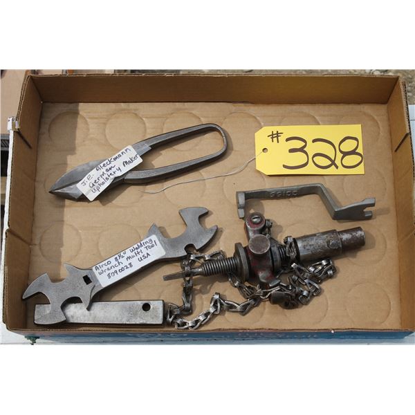 J.E. BLECKMANN UPHOLSTERY TOOL, RIVETER, AIRCO WELDING WRENCH, PULLER, MISC. WRENCH