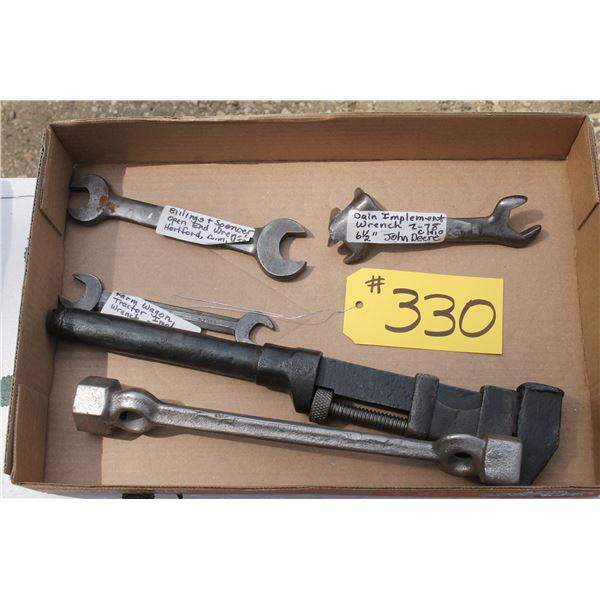 JOHN DEERE DAIN IMPLEMENT WRENCH,BILLINGS & SPENCE OPEN END WRENCH, BOX WRENCH,  LARGE CRESCENT WREN