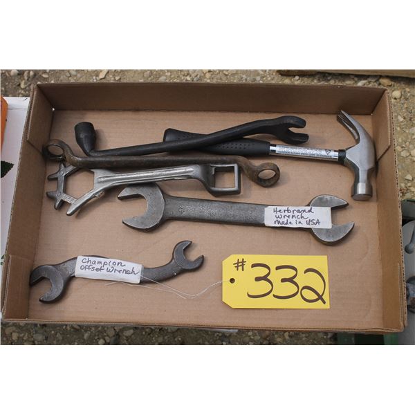 HAMMER, CHAMPION OFFSET WRENCH,HERBRAND WRENCH, 3 - WRENCHES & MISC.
