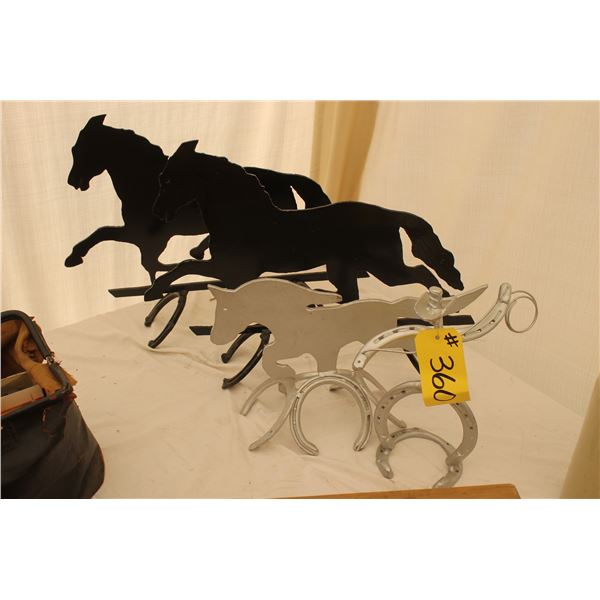 2 - POWDER COATED BLACK HORSES,1 - POWDER COATED SILVER HORSE,1 - POWDER COATED COWBOY W/LASSO