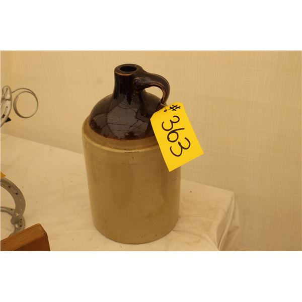 STONEWARE BROWN & WHITE WHISKEY JUG