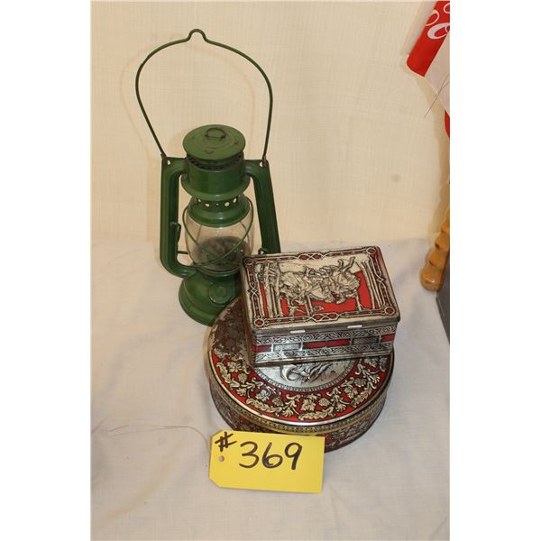 1 - SM GREEN LANTERN,1 -BISCUIT TIN CARR & CO. ENGLAND W/SHIP, 1 - BISCUIT TIN COLLARD & BOWSER/CHAR