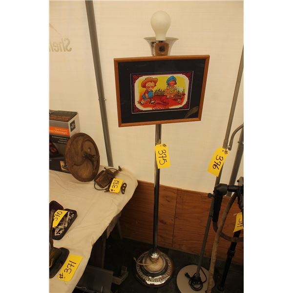 STANDING FLOOR LAMP, WORKING,CAMPBELL'S SOUP RAMED PICTURE