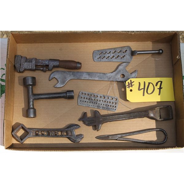 CRESCENT WRENCH, 2 - WIRE GAUGES,COMET WRENCH, BOX END WRENCH, MISC. WRENCH,OPEN END WRENCH, 1 - SCI