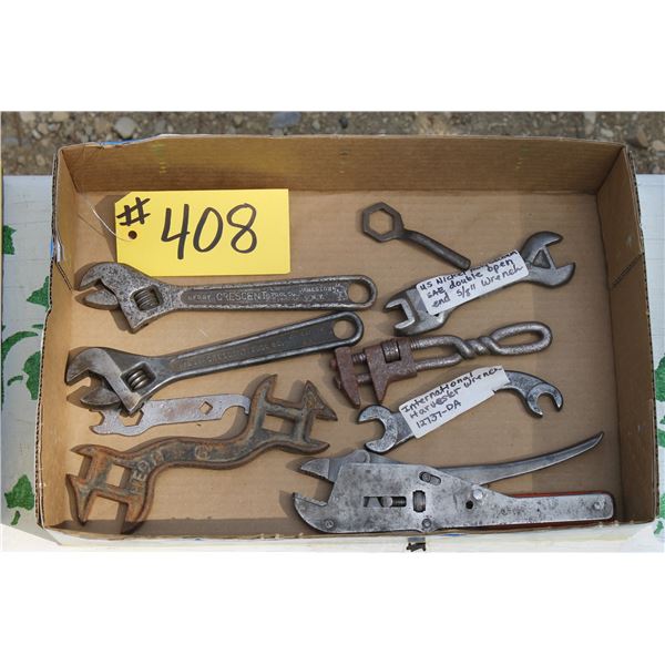 2 - CRESCENT WRENCHES, 2 - VICE GRIPS,INTERNATIONAL HARVESTER WRENCH,MOLYBEDNAM OPEN END WRENCH,1 - 