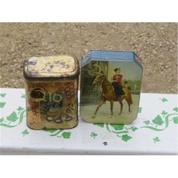 1 - TEA TIN W/BIRDS, 1 - QUEEN ELIZABETH II ON HORSEBACK BISCUIT TIN