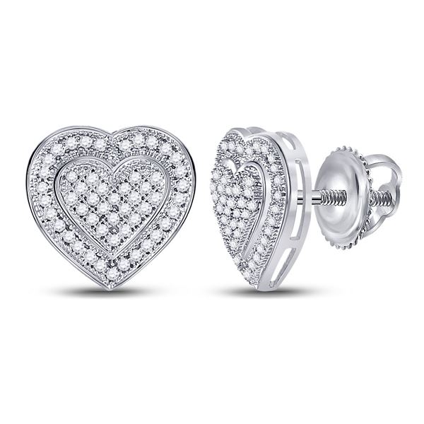 Round Diamond Heart Cluster Earrings 1/4 Cttw 10KT White Gold