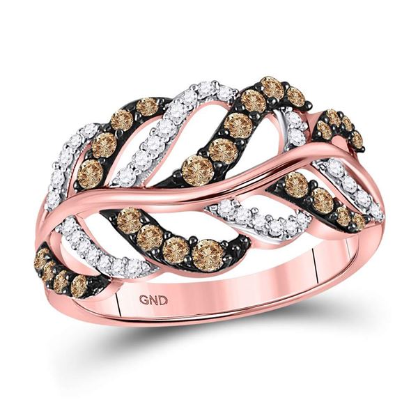 Round Brown Diamond Vine Leaf Ring 5/8 Cttw 10KT Rose Gold