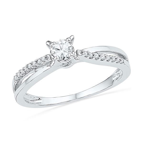 Round Diamond Solitaire Crossover Promise Ring 1/4 Cttw 10KT White Gold
