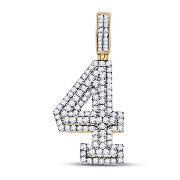 Round Diamond Number 4 Charm Pendant 1-3/8 Cttw 10KT Yellow Gold