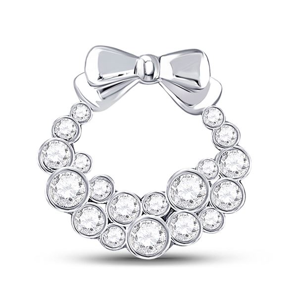 Round Diamond Holiday Wreath Pendant 1/2 Cttw 10KT White Gold