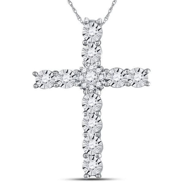 Round Diamond Cross Pendant 3/8 Cttw 14KT White Gold
