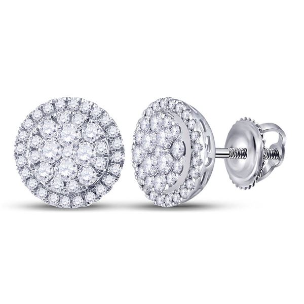 Round Diamond Halo Cluster Earrings 1 Cttw 14KT White Gold