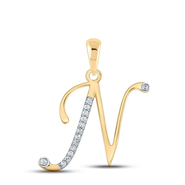 Round Diamond N Initial Letter Pendant 1/20 Cttw 10KT Yellow Gold