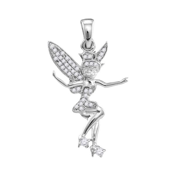 Round Diamond Tinkerbell Fairy Sprite Pendant 1/4 Cttw 10KT White Gold