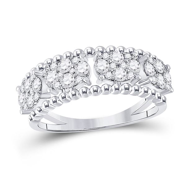 Round Diamond Oval Cluster Band Ring 3/4 Cttw 14KT White Gold