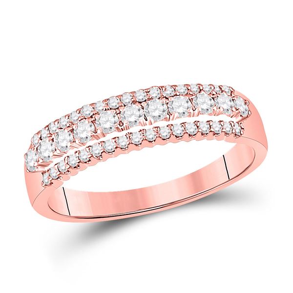 Round Diamond Triple Row Band Ring 1/2 Cttw 14KT Rose Gold