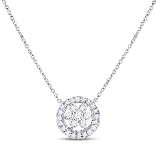 Round Diamond Floral Cluster Necklace 1/3 Cttw 14KT White Gold