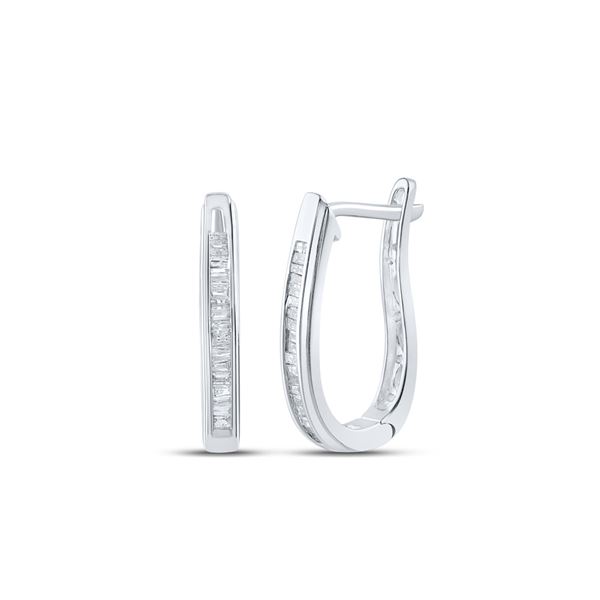 Baguette Channel-set Diamond Hoop Earrings 1/4 Cttw 10KT White Gold