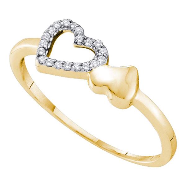 Round Diamond Sloender Double Heart Ring 1/20 Cttw 10KT Yellow Gold
