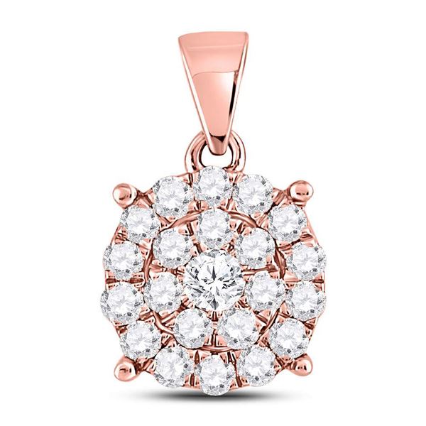 Round Diamond Cluster Pendant 1 Cttw 10KT Rose Gold