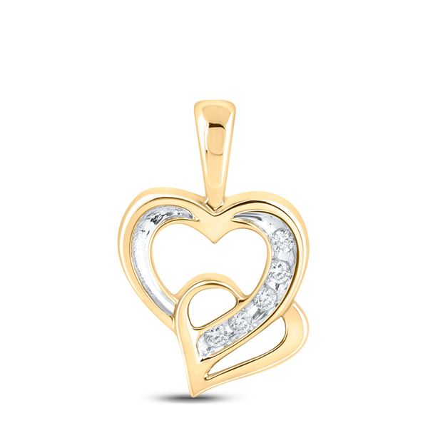 Round Diamond Double Heart Pendant 1/20 Cttw 10KT Yellow Gold