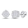 Image 1 : Princess Round Diamond Cluster Earrings 1 Cttw 14KT White Gold
