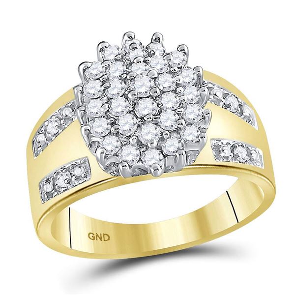 Round Prong-set Diamond Oval Cluster Ring 1/2 Cttw 10KT Yellow Gold