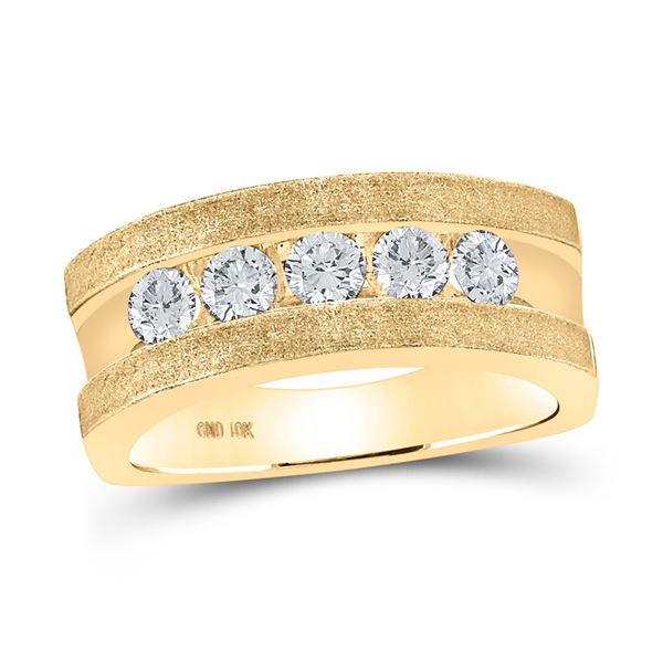 Machine-Set Round Diamond 5-stone Wedding Ring 1 Cttw 10KT Yellow Gold