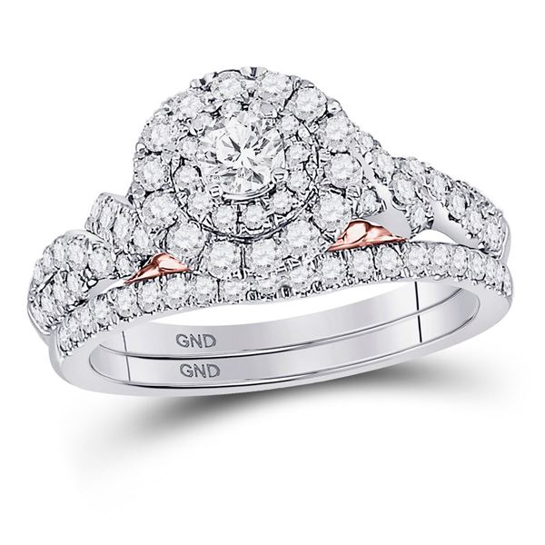 Diamond Bridal Wedding Ring Band Set 1 Cttw 14KT Two-tone Gold