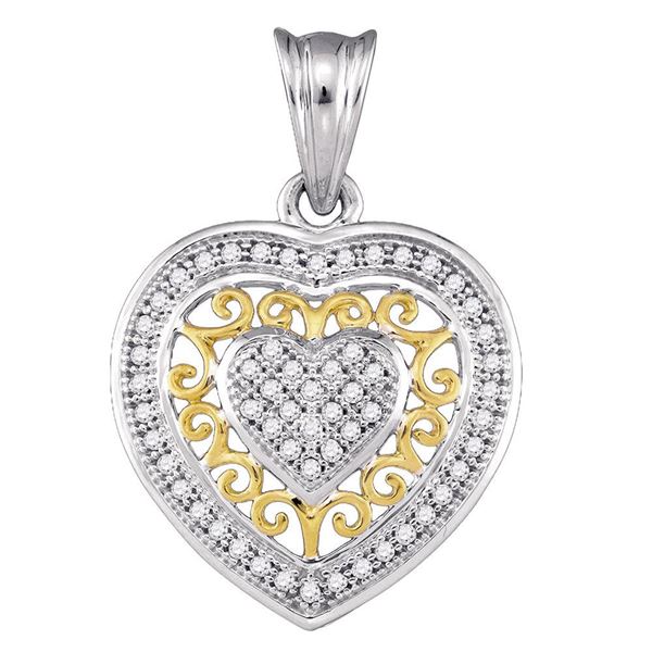 Round Diamond Openwork Heart Pendant 1/6 Cttw 10KT Two-tone Gold