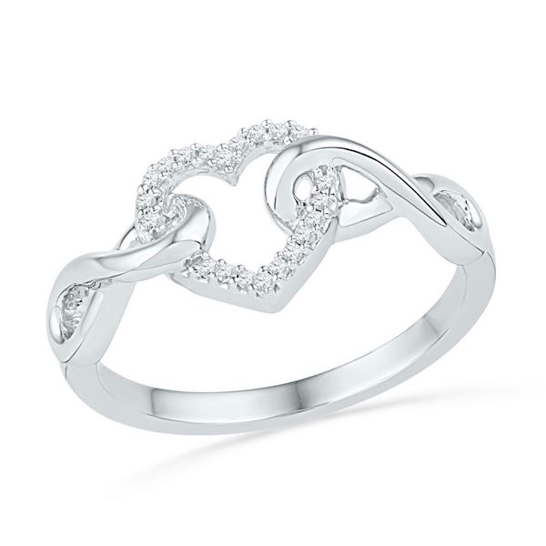 Round Diamond Infinity Twist Heart Ring 1/10 Cttw 10KT White Gold