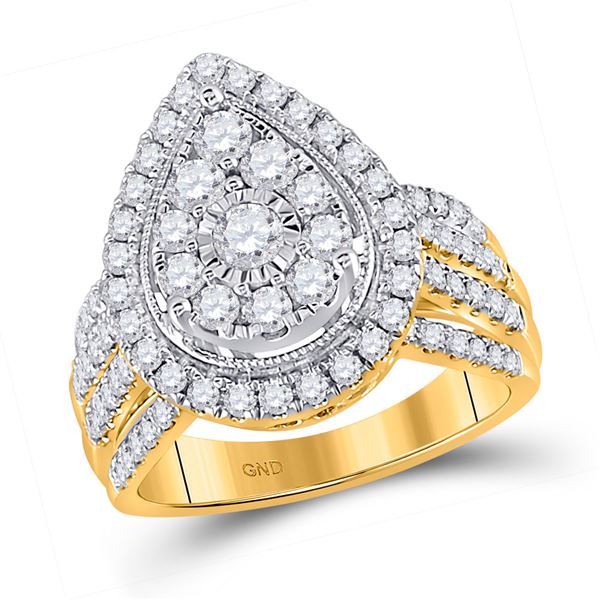 Round Diamond Teardrop Pear Cluster Ring 1-1/2 Cttw 14KT Yellow Gold