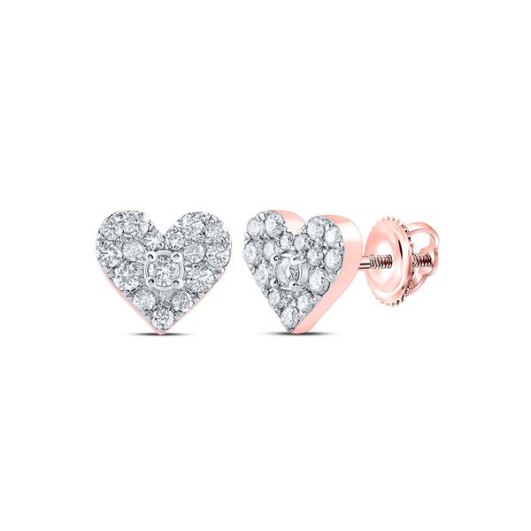 Round Diamond Heart Earrings 1/3 Cttw 10KT Rose Gold