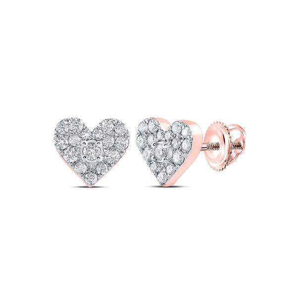 Round Diamond Heart Earrings 1/3 Cttw 10KT Rose Gold