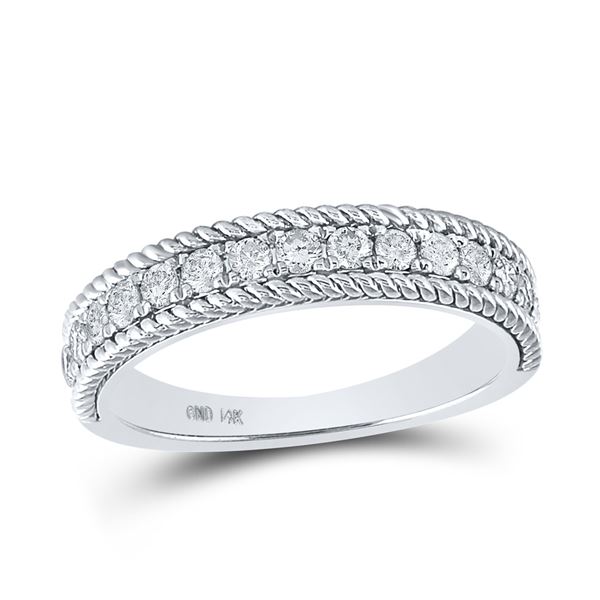 Round Diamond Rope Band Ring 1/2 Cttw 14KT White Gold