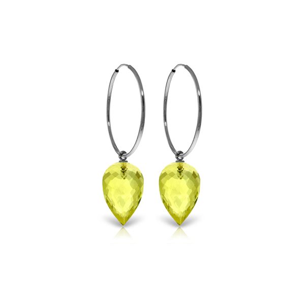 Genuine 18 ctw Quartz Lemon Earrings 14KT White Gold - REF-32N4R