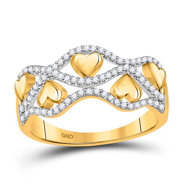 Round Diamond Heart Band Ring 1/5 Cttw 10KT Yellow Gold