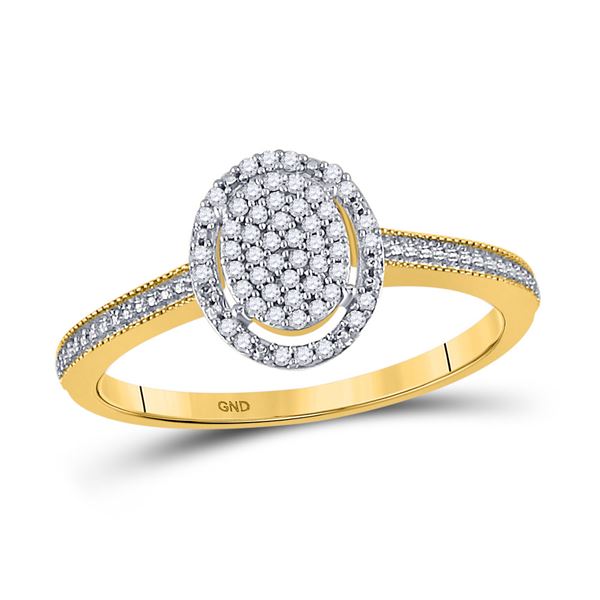 Round Diamond Oval Cluster Ring 1/8 Cttw 10KT Yellow Gold