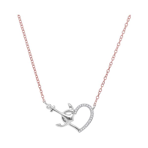 Round Diamond Heart & Anchor Pendant Necklace 1/12 Cttw 10KT White Gold