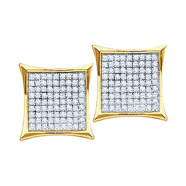 Round Diamond Square Kite Cluster Earrings 1/10 Cttw 10KT Yellow Gold