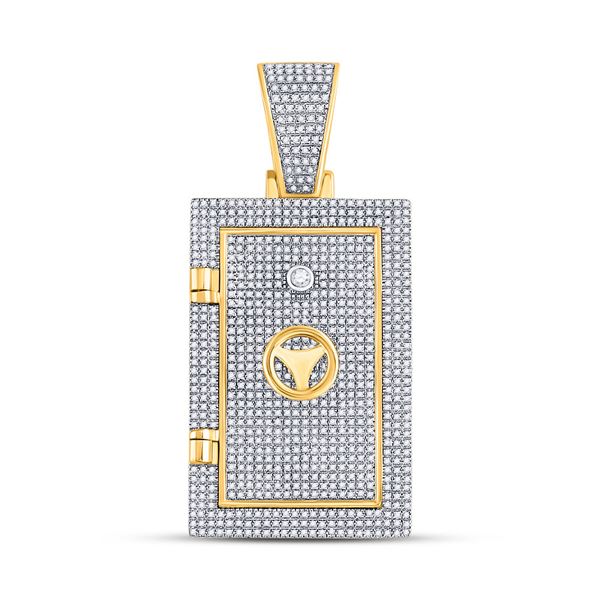 Round Diamond Bank Safe Vault Charm Pendant 1-1/3 Cttw 10KT Yellow Gold