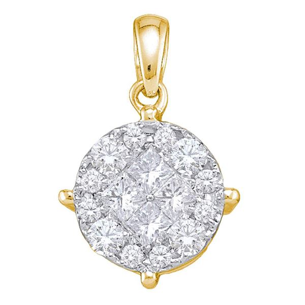 Diamond Cluster Pendant 1 Cttw 14KT Yellow Gold