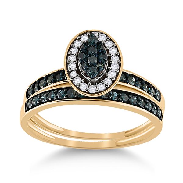 Blue Color Enhanced Diamond Bridal Wedding Ring Band Set 1/2 Cttw 10KT Yellow Gold